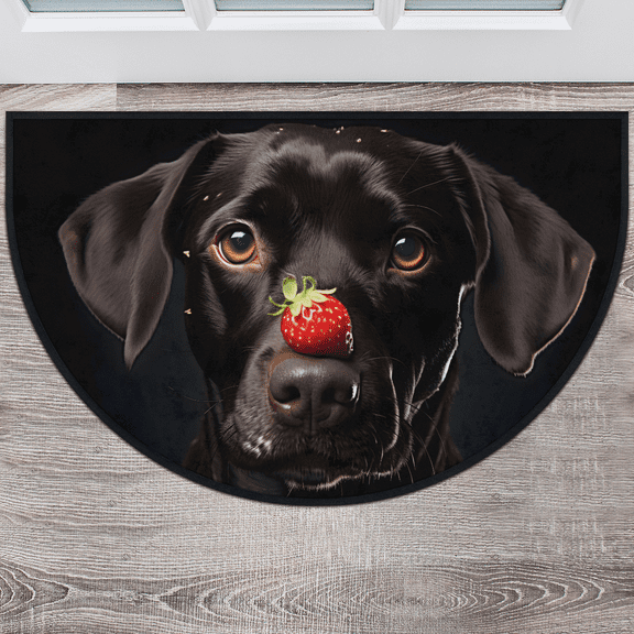CURLYOOT Black Labrador Funny Dog Half Round Door Mat, Indoor Outdoor Entrance Rug, Semi Circular Area Rug, Non Slip Washable Absorbent Doormat, Laundry Room Rug 40'' x 63''