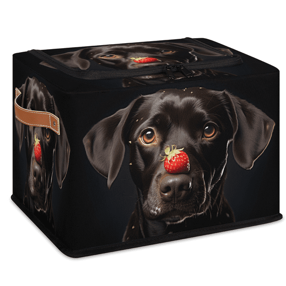CURLYOOT Black Labrador Storage Bin with Zipper Lid, Foldable Clothes Organizer Lidded Storage Baskets, Rectangular Box Closet Shelf Organizer for Living Room Bedroom Home