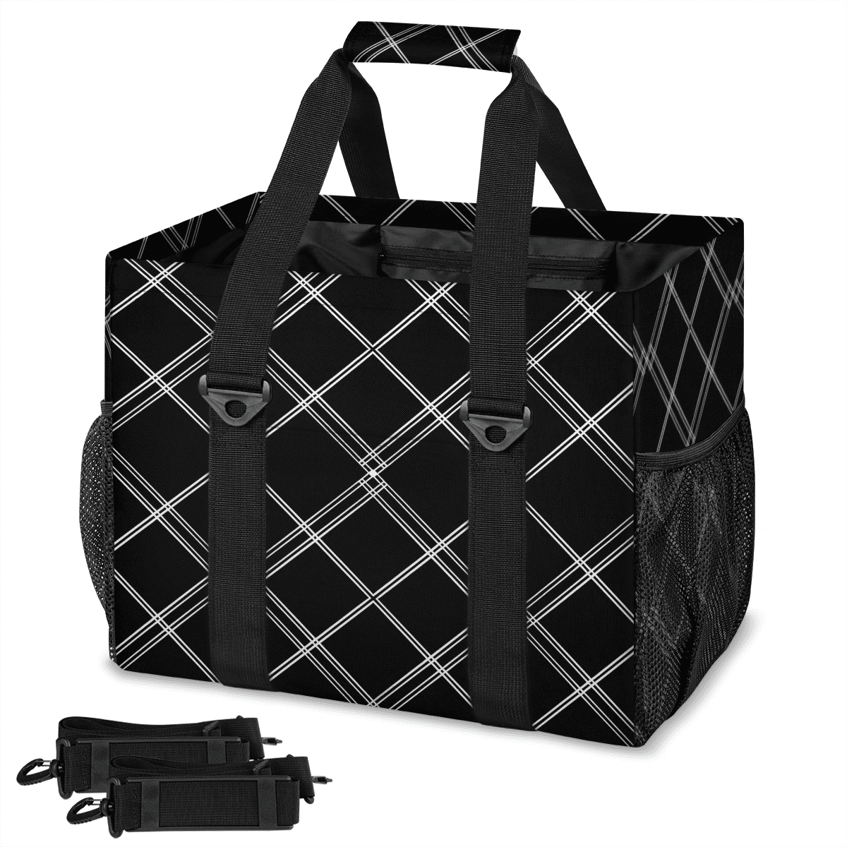 CURLYOOT Black Square Reusable Grocery Bag, Large Shopping Tote with ...