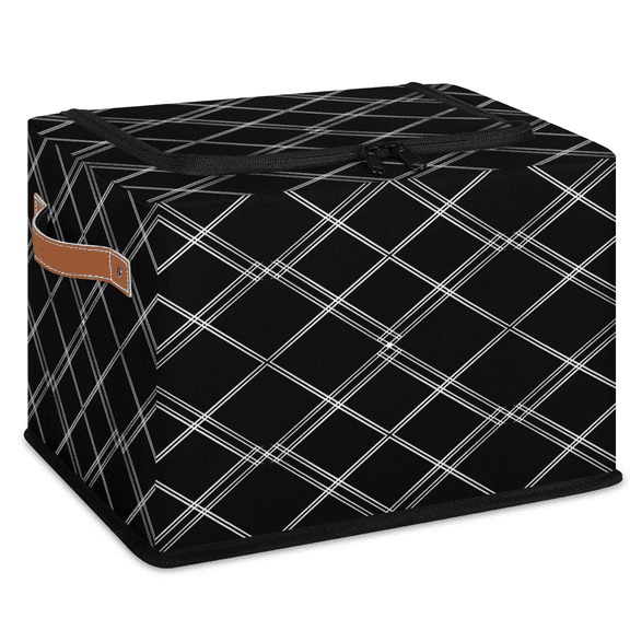 CURLYOOT Black Square Storage Bin with Zipper Lid Foldable Storage Basket Box Geometric Clothes Organizer Container for Closet, Shelf, Bedroom, Home Decor