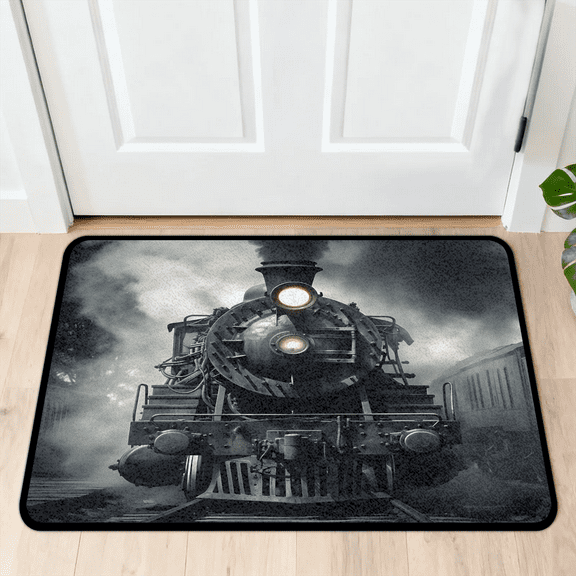 CURLYOOT Black Steam Train Indoor Doormat, Non-Slip Absorbent Door Mat 24" x 16", Entrance Floor Mat Washable Entry Doormats for Entryway Front Back Door