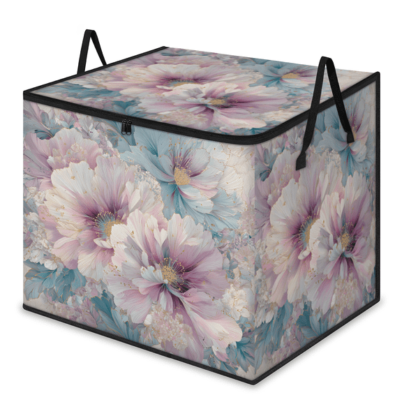 CURLYOOT Blossom Watercolor Floral Large Storage Bag, Clothes Storage Bin Foldable Closet Organizer with Handle, Fabric Storage Containers for Clothing, Blanket, Comforter, Bedding