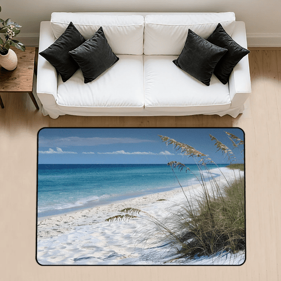 CURLYOOT Blue Beach Seaside Rug for Living Room Bedroom, 4x6 Ft Washable Area Rug, Non Slip Rugs for Entryway, Large Carpet for Indoor Dining Room