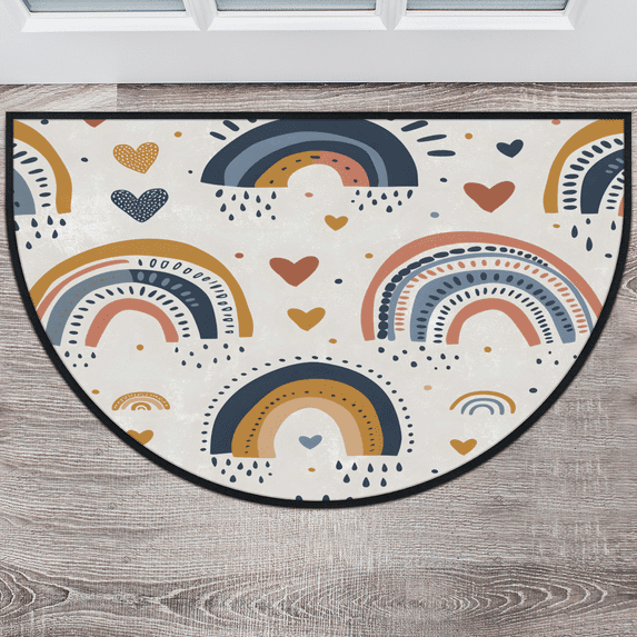 CURLYOOT Boho Abstract Rainbow Half Round Door Mat 40'' x 63'', Indoor Outdoor Entrance Rug, Semi Circular Area Rug, Non Slip Washable Absorbent Doormat, Laundry Room Rug