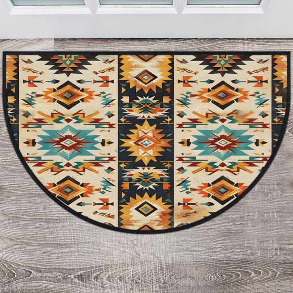 CURLYOOT Boho Aztec Half Round Door Mat 24'' x 36'', Indoor Outdoor Entrance Rug, Semi Circular Area Rug, Non Slip Washable Absorbent Doormat, Aztec Western Laundry Room Rug