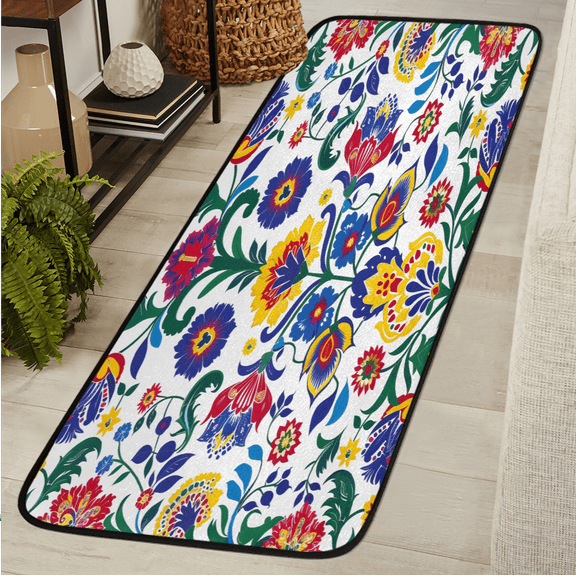 CURLYOOT Boho Bohemian Farmhouse Runner Rug 2'x6' Washable Kitchen Runner Rug Indoor Non Slip Laundry Rugs Floral Floor Carpet for Hallway Kitchen Entryway Bedroom Living Room