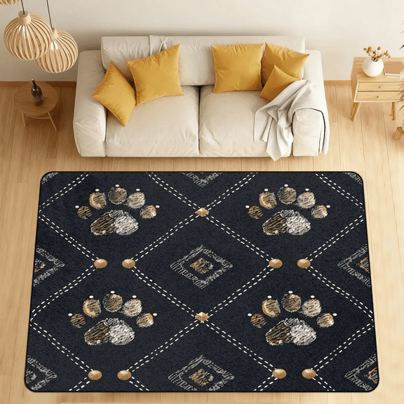 CURLYOOT Boho Dog Paw Print Area Rugs for Living Room Bedroom, 4' 10" x 6' 8" Washable Rug, Floor Carpet with Non Slip Backing for Dining Room Indoor