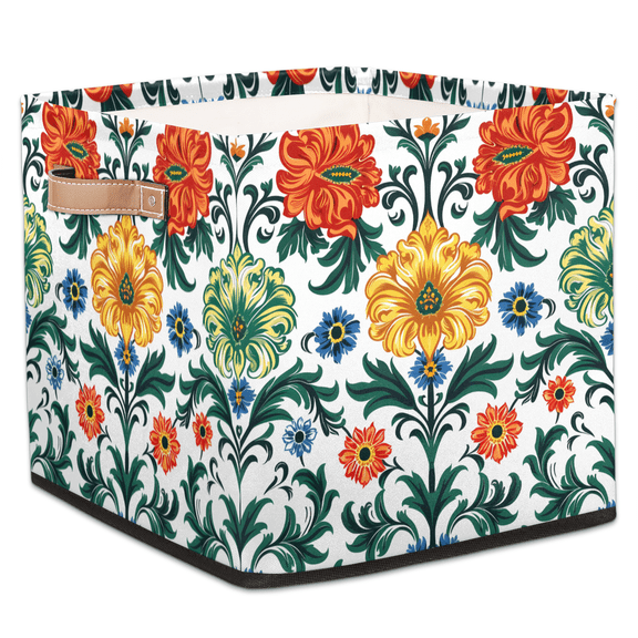CURLYOOT Boho Floral Cube Storage Bin, 13 x 13 x 13 Storage Cube Bins for Organizing, Abstract Flower Fabric Foldable Closet Baskets with Handles for Closet, Shelves, Clothes
