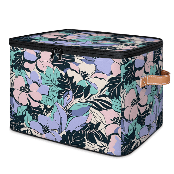 CURLYOOT Boho Floral Tropical Leaves Storage Bins with Lid, Decorative Fabric Closet Boxes with Lids, Foldable Storage Baskets Shelves Container Organizers for Bedroom, Living Room, Dorm
