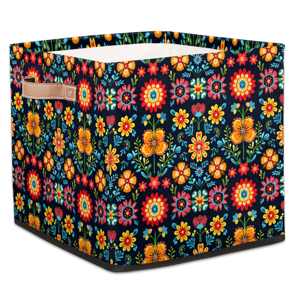 CURLYOOT Boho Flower Cube Storage Bin, 13 x 13 x 13 Storage Cube Bins for Organizing, Bohemian Floral Mexican Fabric Foldable Baskets with Handles for Closet, Shelves, Clothes