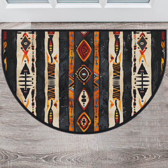 CURLYOOT Boho Geometric Half Round Door Mat 40'' x 63'', Indoor Outdoor Entrance Rug, Semi Circular Area Rug, Non Slip Washable Absorbent Doormat, Western Aztec Laundry Room Rug