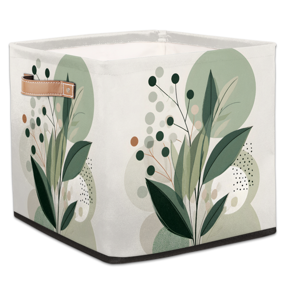 CURLYOOT Boho Geometric Plant Cube Storage Bin, 13 x 13 x 13 Storage Cube Bins for Organizing, Leaf Fabric Foldable Baskets with Handles for Closet, Shelves, Clothes