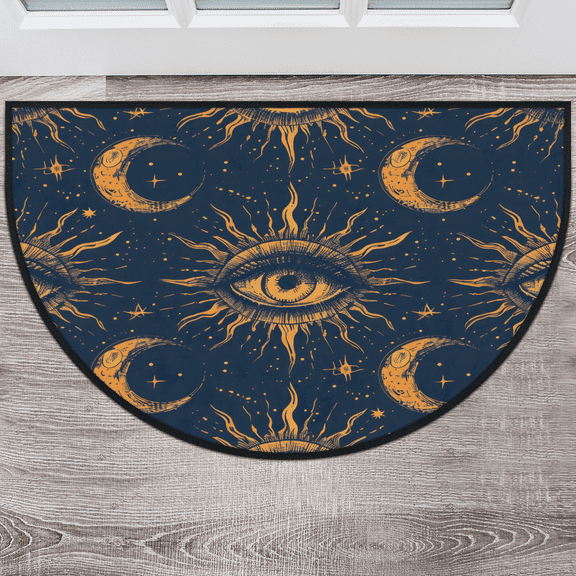 CURLYOOT Boho Moon Half Round Door Mat, Indoor Outdoor Entrance Rug, Semi Circular Area Rug, Non Slip Washable Absorbent Doormat, Laundry Room Rug 24'' x 36''
