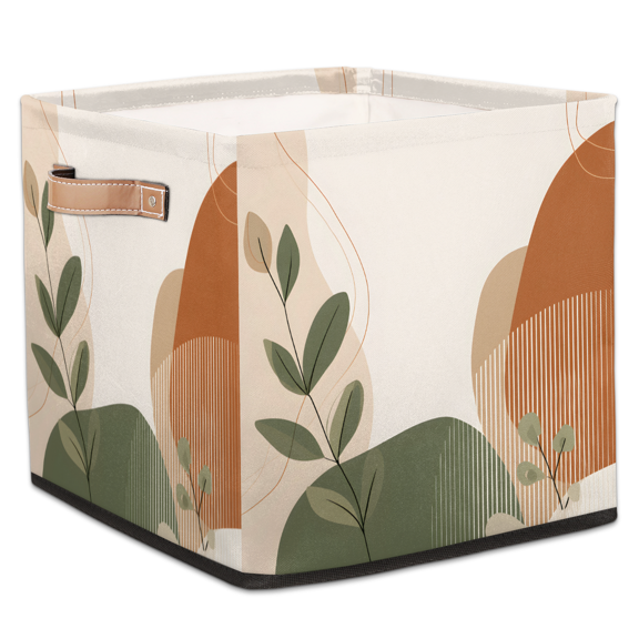CURLYOOT Boho Shaped Plant Cube Storage Bin, 13 x 13 x 13 Storage Cube Bins for Organizing, Fabric Foldable Baskets with Handles for Closet, Shelves, Clothes