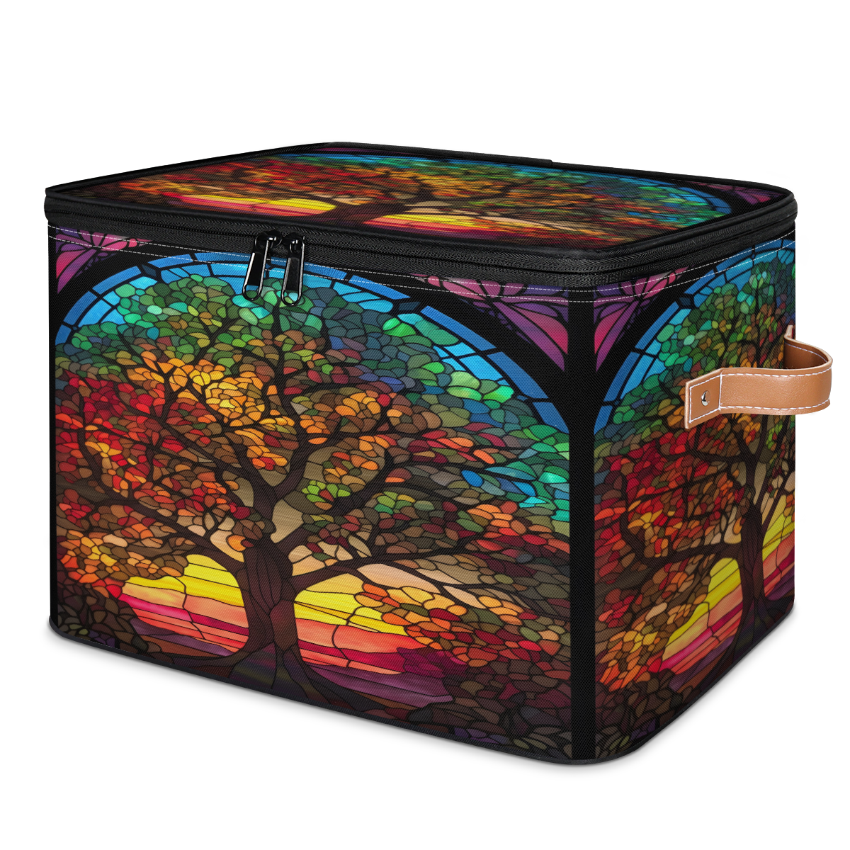 CURLYOOT Boho Stained Glass Tree Storage Bins with Zipper Lid Fabric ...