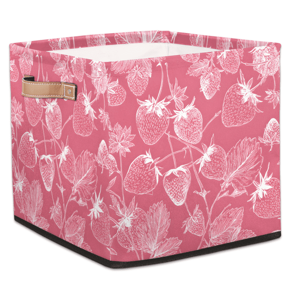 CURLYOOT Boho Strawberry Pink Cube Storage Bin, 13 x 13 x 13 Storage Cube Bins for Organizing, Fabric Foldable Baskets with Handles for Closet, Shelves, Clothes