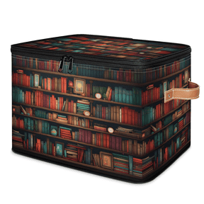 CURLYOOT Books Old Library Fabric Storage Bins with Lids, Foldable Storage Boxes Washable Storage Cube, Closet Bedroom Home Organizer Containers with PU Leather Handles