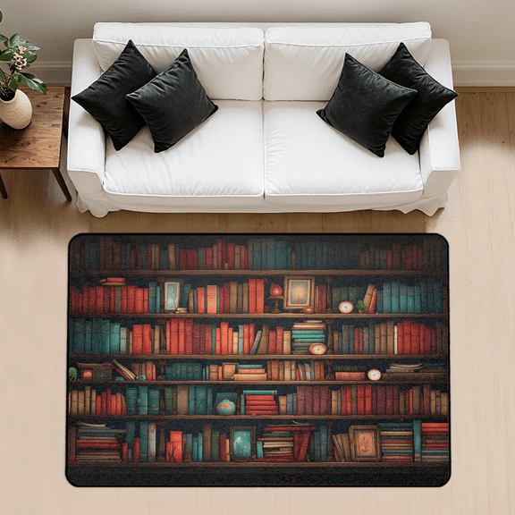 CURLYOOT Books Old Library Rug for Living Room Bedroom, 4x6 Ft Washable Area Rug, Non Slip Rugs for Entryway, Large Carpet for Indoor Dining Room