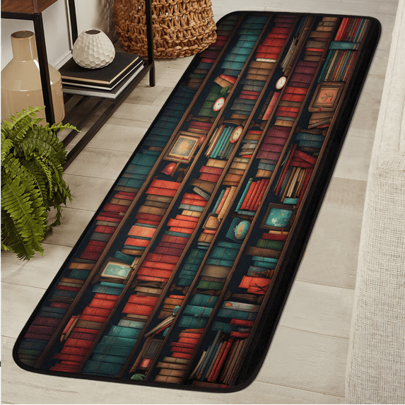 CURLYOOT Books Old Library Runner Rug 2'x6' Washable Kitchen Runner Rug Indoor Non Slip Laundry Rugs Floor Carpet for Hallway Kitchen Entryway Bedroom Living Room