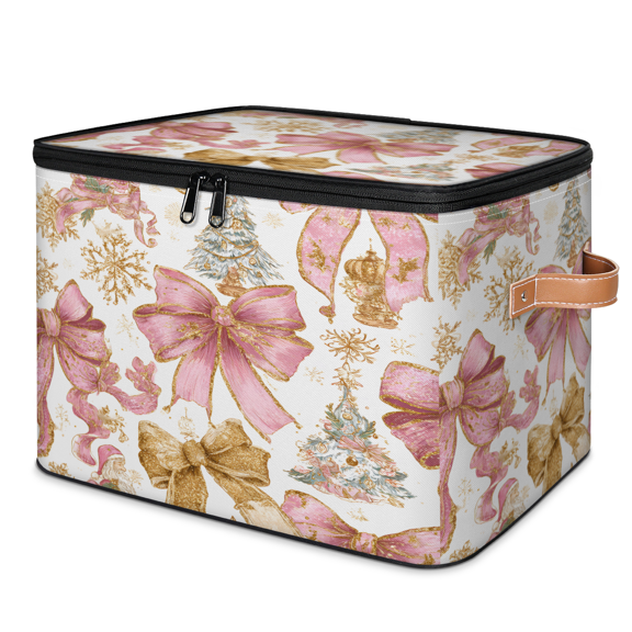 CURLYOOT Bow Knot Holiday Storage Bins with Lid, Decorative Fabric Closet Boxes with Lids, Foldable Storage Baskets Shelves Container Organizers for Bedroom, Living Room, Dorm
