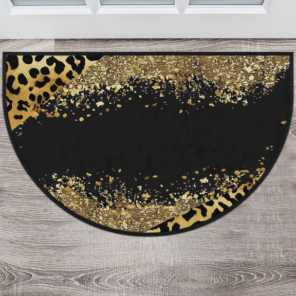 CURLYOOT Brown Leopard Cheetah Half Round Door Mat, Indoor Outdoor Entrance Rug, Semi Circular Area Rug, Non Slip Washable Absorbent Doormat, Laundry Room Rug 24'' x 36''