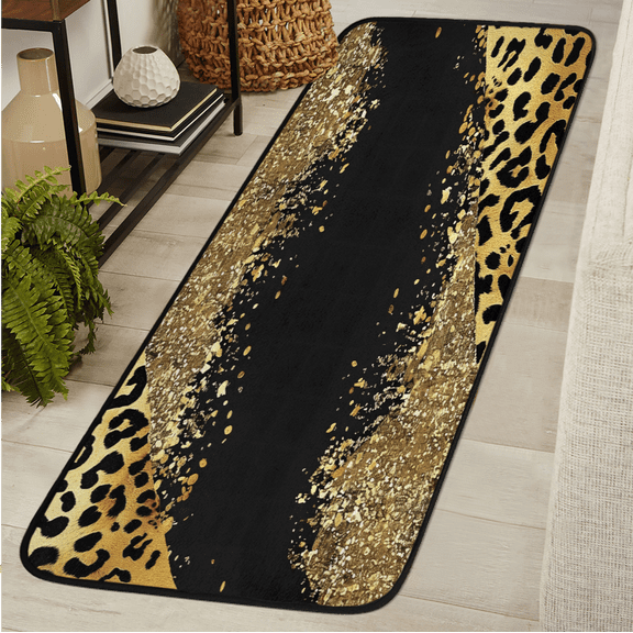 CURLYOOT Brown Leopard Cheetah Runner Rug 2'x6' Washable Kitchen Runner Rug Indoor Non Slip Laundry Rugs Floor Carpet for Hallway Kitchen Entryway Bedroom Living Room