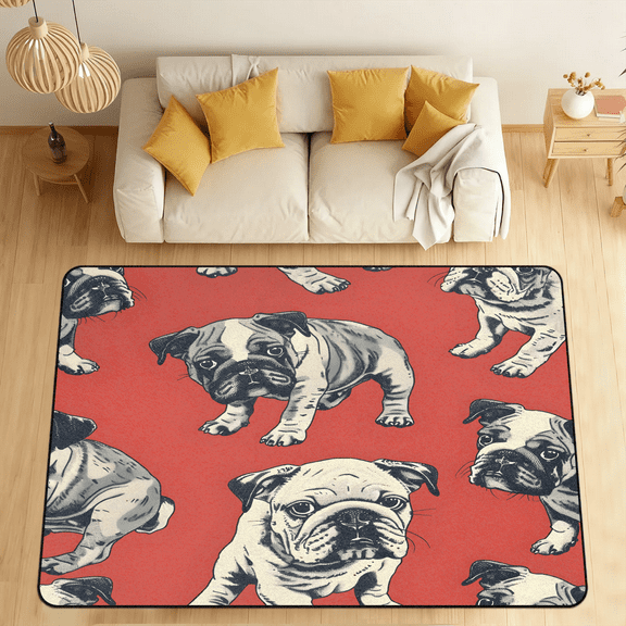 CURLYOOT Bulldog Area Rugs for Living Room Bedroom, 4' 10" x 6' 8" Washable Rug, Floor Carpet with Non Slip Backing for Dining Room Indoor