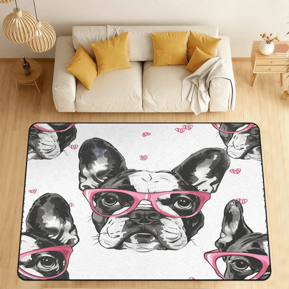 CURLYOOT Bulldogs Printed Area Rugs for Living Room Bedroom, 4' 10" x 6' 8" Washable Rug, Floor Carpet with Non Slip Backing for Dining Room Indoor