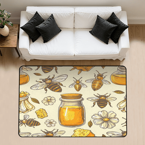CURLYOOT Bumble Bees Rug for Living Room Bedroom, 4x6 Ft Washable Area Rug, Non Slip Rugs for Entryway, Large Carpet for Indoor Dining Room