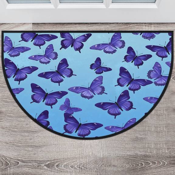 CURLYOOT Butterfly Animals Half Round Door Mat, Indoor Outdoor Entrance Rug, Semi Circular Area Rug, Non Slip Washable Absorbent Doormat, Laundry Room Rug 24'' x 36''