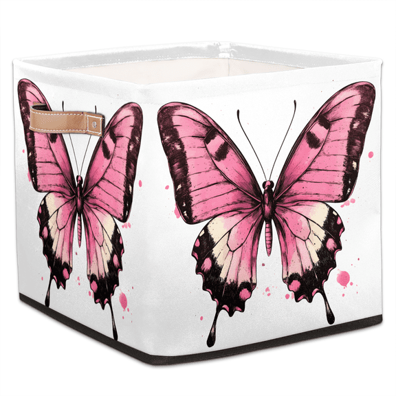 CURLYOOT Butterfly Cube Storage Bin, 13 x 13 x 13 Storage Cube Bins for Organizing, Butterflies Rustic Fabric Foldable Closet Baskets with Handles for Closet, Shelves, Clothes