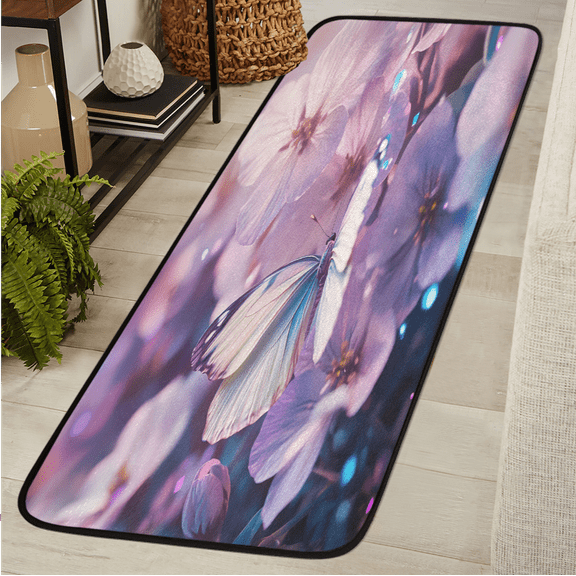 CURLYOOT Butterfly Elegant Purple Runner Rug 2'x6' Washable Kitchen Runner Rug Indoor Non Slip Laundry Rugs Floor Carpet for Hallway Kitchen Entryway Bedroom Living Room