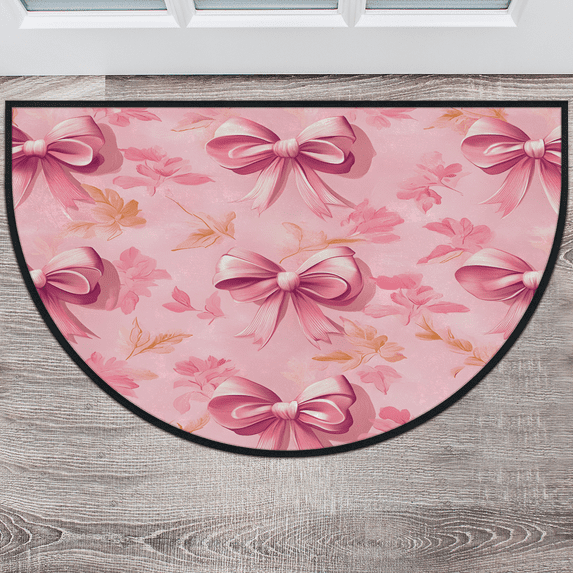 CURLYOOT Bow Half Round Door Mat, Indoor Outdoor Entrance Rug, Cute Bowknot Flower Semi Circular Area Rug, Non Slip Washable Absorbent Doormat, Laundry Room Rug 40'' x 63''