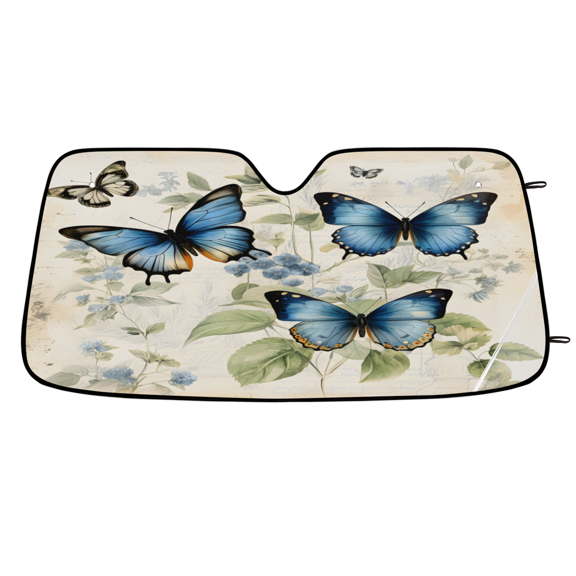 CURLYOOT Butterfly And Flower Car Windshield Sun Shade, Foldable Front Window Sunshade Blocks UV Rays, Window Shades for Car SUV Truck, 55 x 27.5 Inch