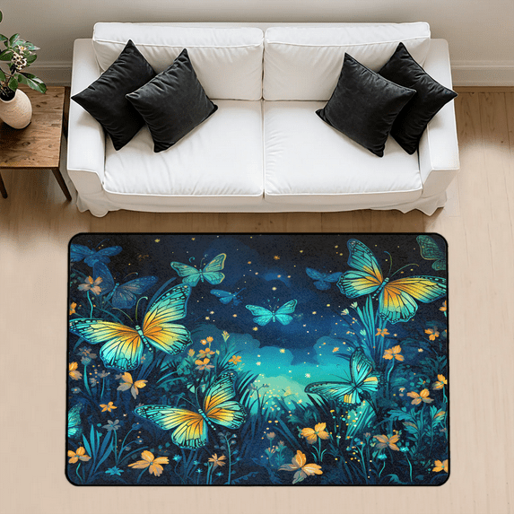 CURLYOOT Butterfly Flower Rug for Living Room Bedroom, 4x6 Ft Washable Area Rug, Non Slip Rugs for Entryway, Fantasy Large Carpet for Indoor Dining Room