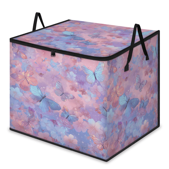 CURLYOOT Butterfly Large Storage Bag, Clothes Storage Bin Foldable Closet Organizer with Handle, Elegant Butterflies Fabric Storage Containers for Clothing, Blanket, Comforter, Bedding