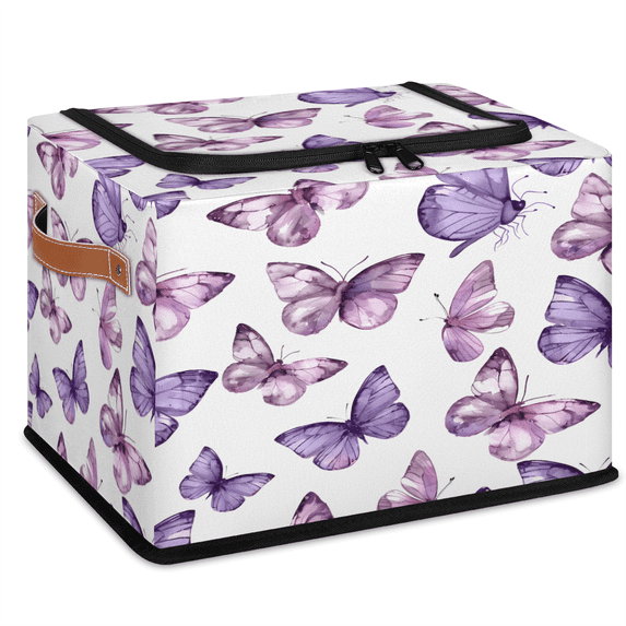 CURLYOOT Butterfly Purple Storage Bin With Zipper Lid, Foldable Clothes ...
