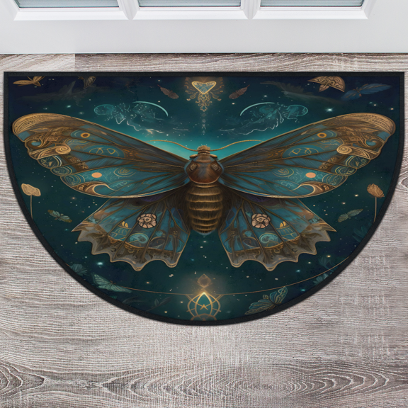 CURLYOOT Butterfly Retro Vintage Half Round Door Mat, Indoor Outdoor Entrance Rug, Semi Circular Area Rug, Non Slip Washable Absorbent Doormat, Laundry Room Rug 24'' x 36''