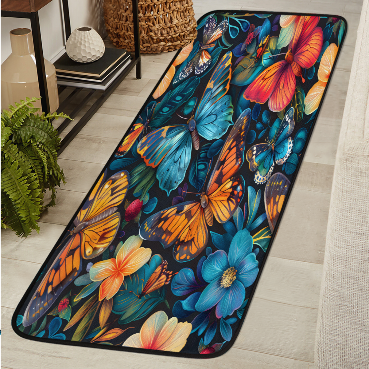 Butterfly Runner Rug CURLYOOT Butterfly Runner Rug 2'x6' Washable Kitchen Runner Rug Indoor ...