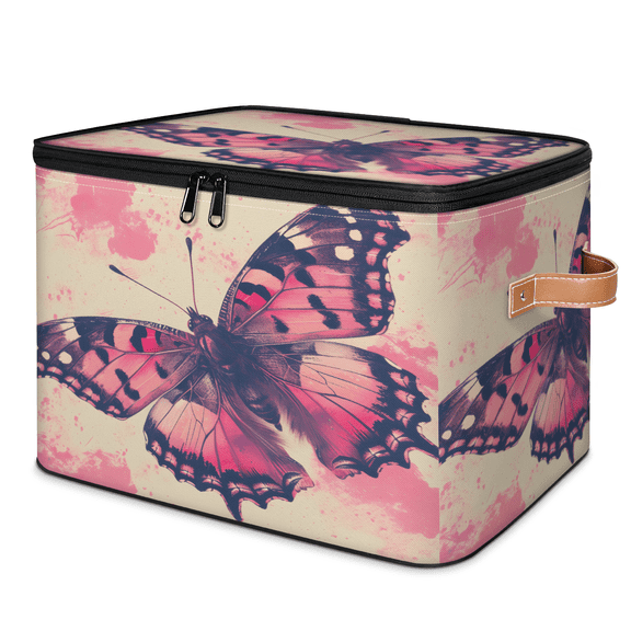 CURLYOOT Butterfly Storage Bin with Zipper Lid, Fabric Decorative Lidded Storage Baskets Boxes, Foldable Organizer Container Basket for Bedroom Closet Shelf