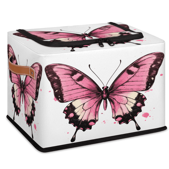 CURLYOOT Butterfly Storage Bin with Zipper Lid, Foldable Clothes Organizer Butterflies Rustic Lidded Storage Baskets, Rectangular Box Closet Shelf Container Organizer for Home Dorm