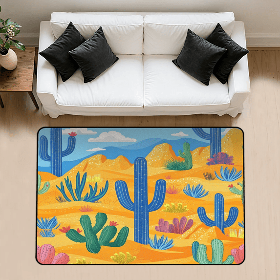 CURLYOOT Cactus Desert Rug for Living Room Bedroom, 4x6 Ft Washable Area Rug, Non Slip Rugs for Entryway, Large Carpet for Indoor Dining Room