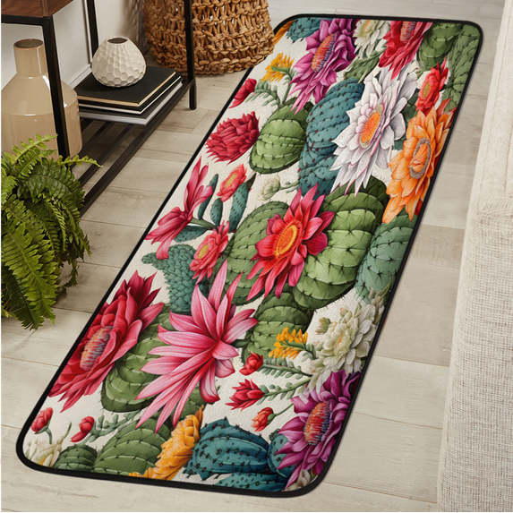 CURLYOOT Cactus Flower Runner Rug 2'x6' Washable Kitchen Runner Rug Indoor Non Slip Laundry Rugs Floor Carpet for Hallway Kitchen Entryway Bedroom Living Room