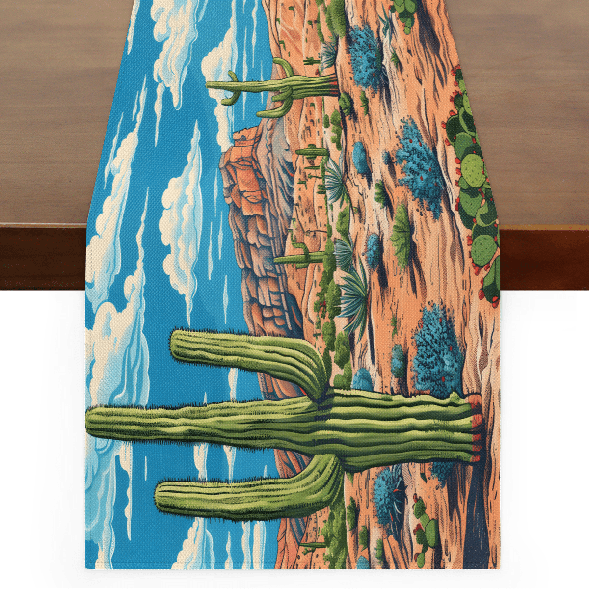 CURLYOOT Cactus Linen Table Runner 60 Inches Long Tropical Desert ...