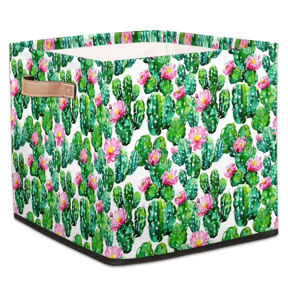 CURLYOOT Cactus Placemats Cube Storage Bin, 13 x 13 x 13 Storage Cube Bins for Organizing, Watercolor Cactus Fabric Foldable Closet Baskets with Handles for Closet, Shelves, Clothes