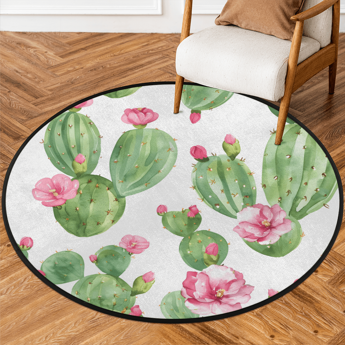 CURLYOOT Cactus Plant 5.2ft Round Rug for Living Room, Large Washable ...