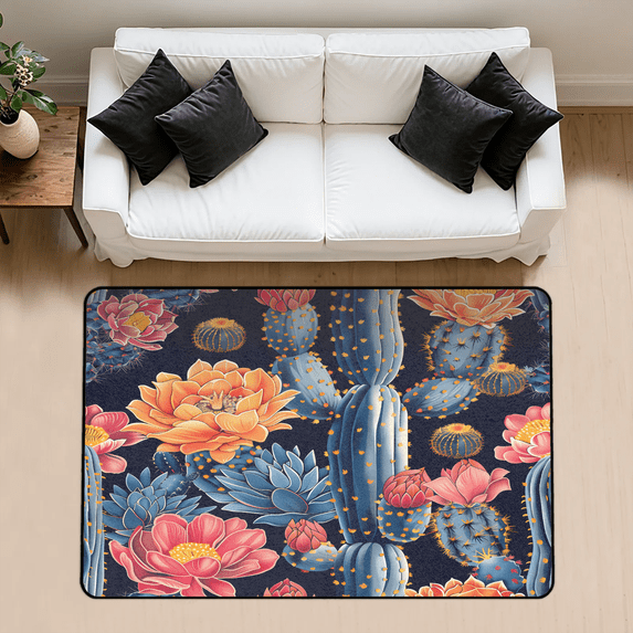CURLYOOT Cactus Rug for Living Room Bedroom, 4x6 Ft Washable Area Rug, Non Slip Rugs for Entryway, Desert Flowers Large Carpet for Indoor Dining Room