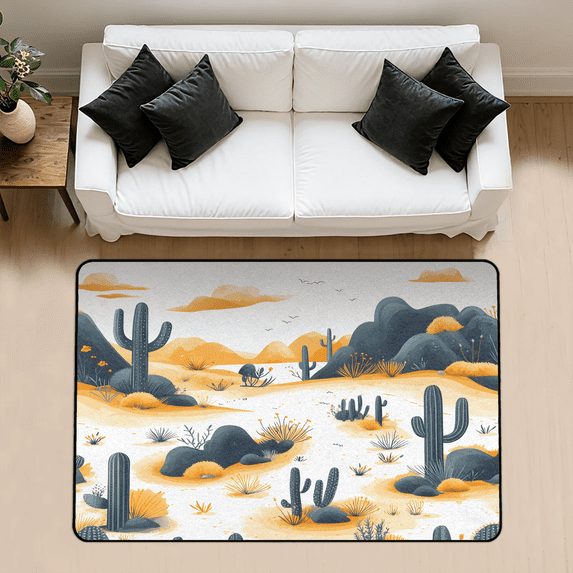 CURLYOOT Cactus Rug for Living Room Bedroom, 4x6 Ft Washable Area Rug, Non Slip Rugs for Entryway, Tropical Plant Large Carpet for Indoor Dining Room