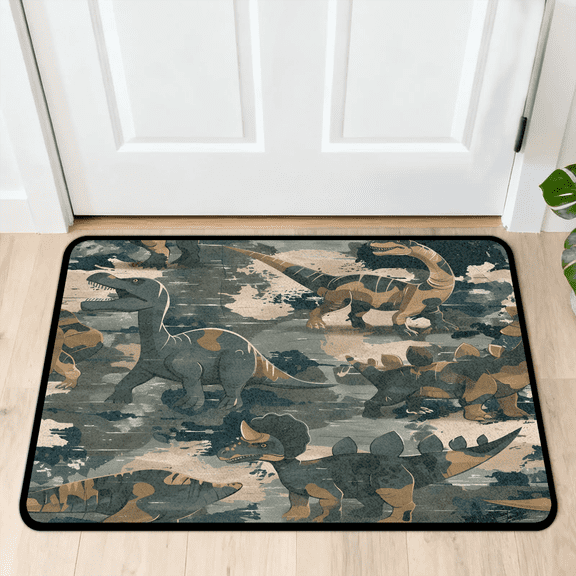 CURLYOOT Camouflage Dino Dinosaur Front Door Mat, Washable Non-Slip Door Mat, Indoor Outdoor Floor Mats Absorbent Welcome Doormat for Entrance 20" x 30"