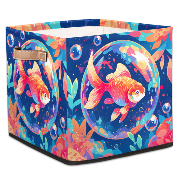 CURLYOOT Carp Bubble Ocean Cube Storage Bin, 13 x 13 x 13 Storage Cube Bins for Organizing, Fabric Foldable Baskets with Handles for Closet, Shelves, Clothes